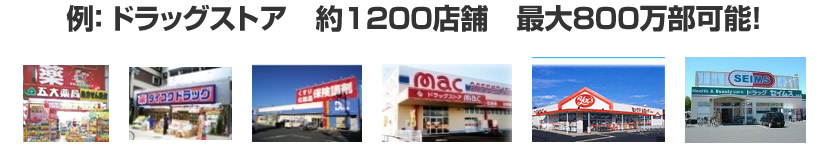 例： ドラッグストア　約1200店舗　最大800万部可能！